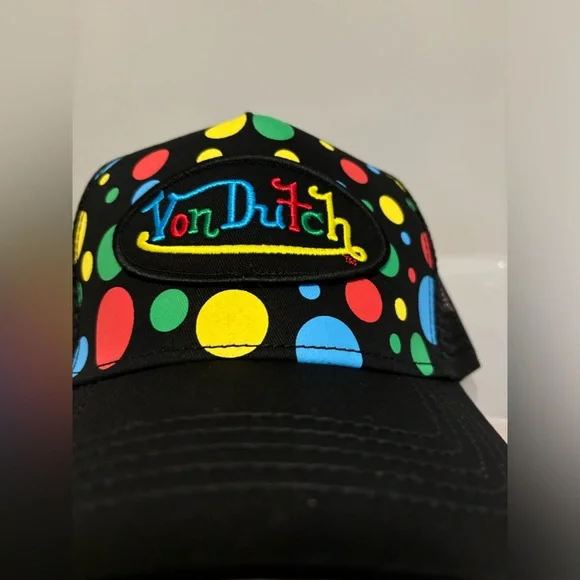VON DUTCH BLACK POLKA DOT TRUCKER NWT - Picture 2 of 5